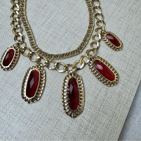 Gold Tone Park Lane Two Strand necklace with Red Rhinestone Pendants - Picture 3 of 6